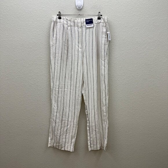 Old Navy Taylor Wide Leg Stripe Trouser Hi Rise Linen Blend Pant Women Large NEW - Picture 1 of 7